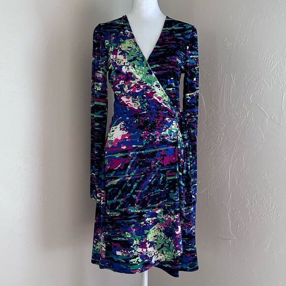 BCBGMaxAzria Adele Paint Splatter Multicolor Wrap Dress Size S - Picture 1 of 15
